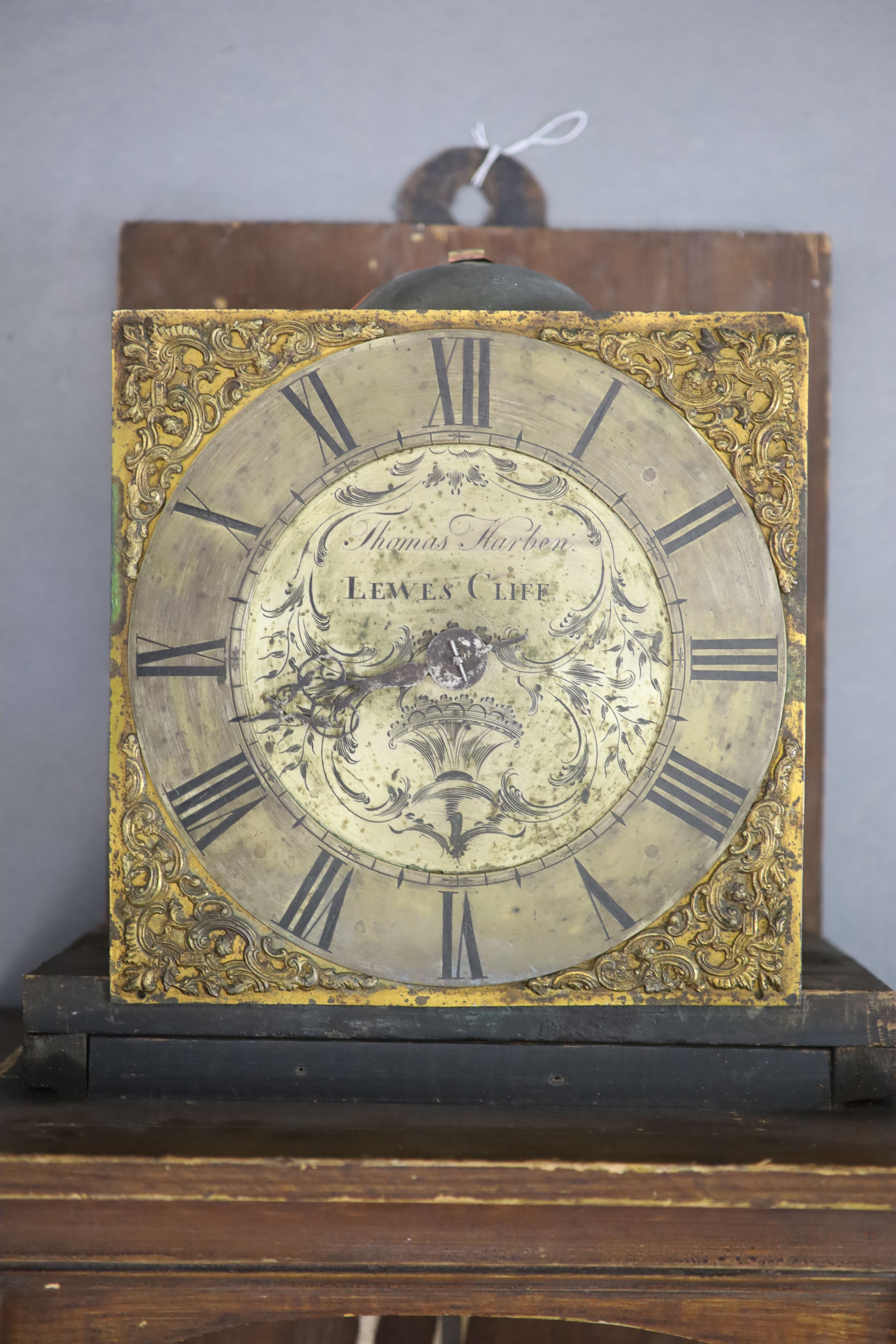 Thomas Harben of Lewes, an 18th century wall clock, 51cm wide, 30cm deep, 86cm high (maximum)